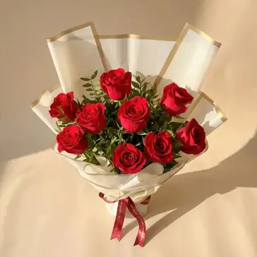 Elegant Valentine's Day 9 Red Roses - Bouquet