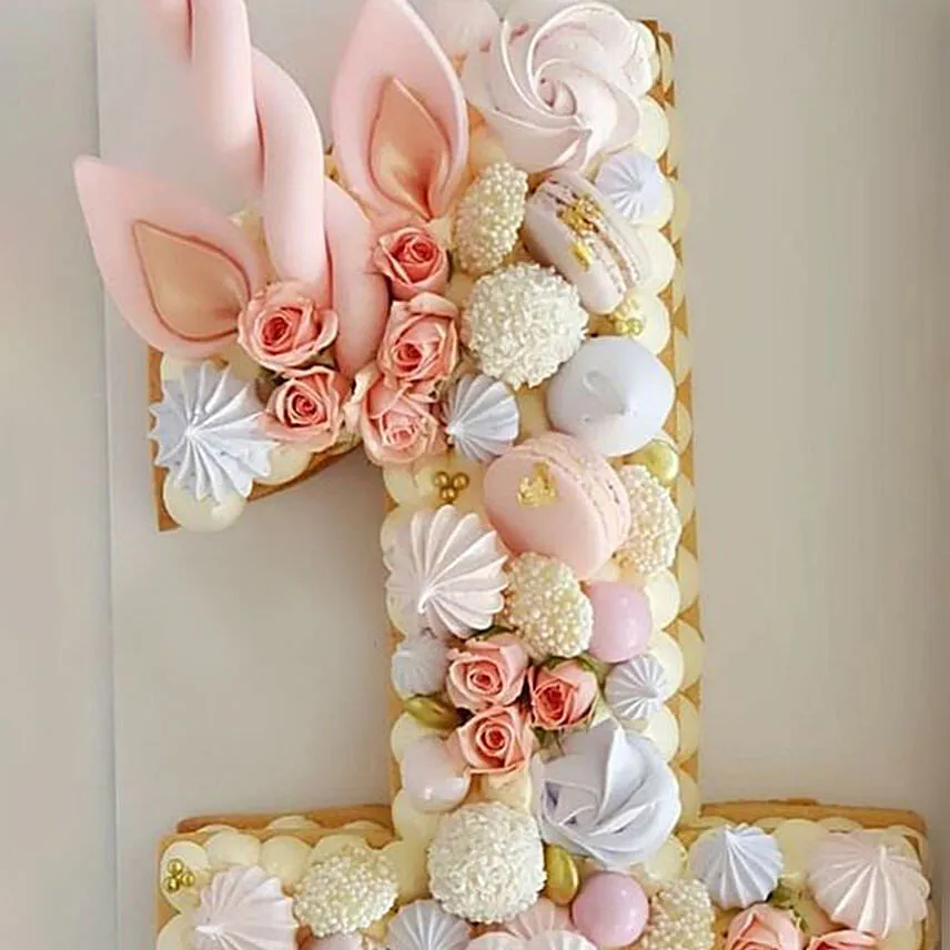 Number 1 Macarons Artificial Flowers Vanilla Cake