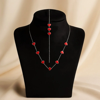 Scarlet Love Heart Necklace and Bracelet Set