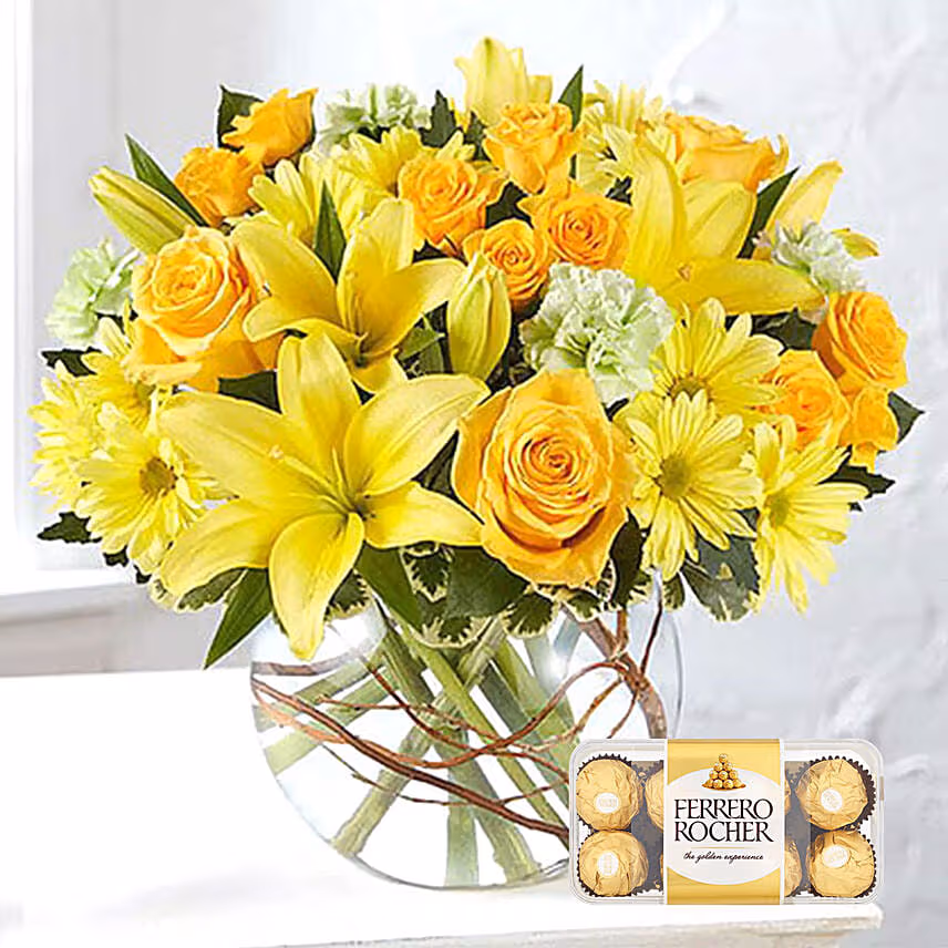 Happy Flowers Arrangement With Ferrero Rocher