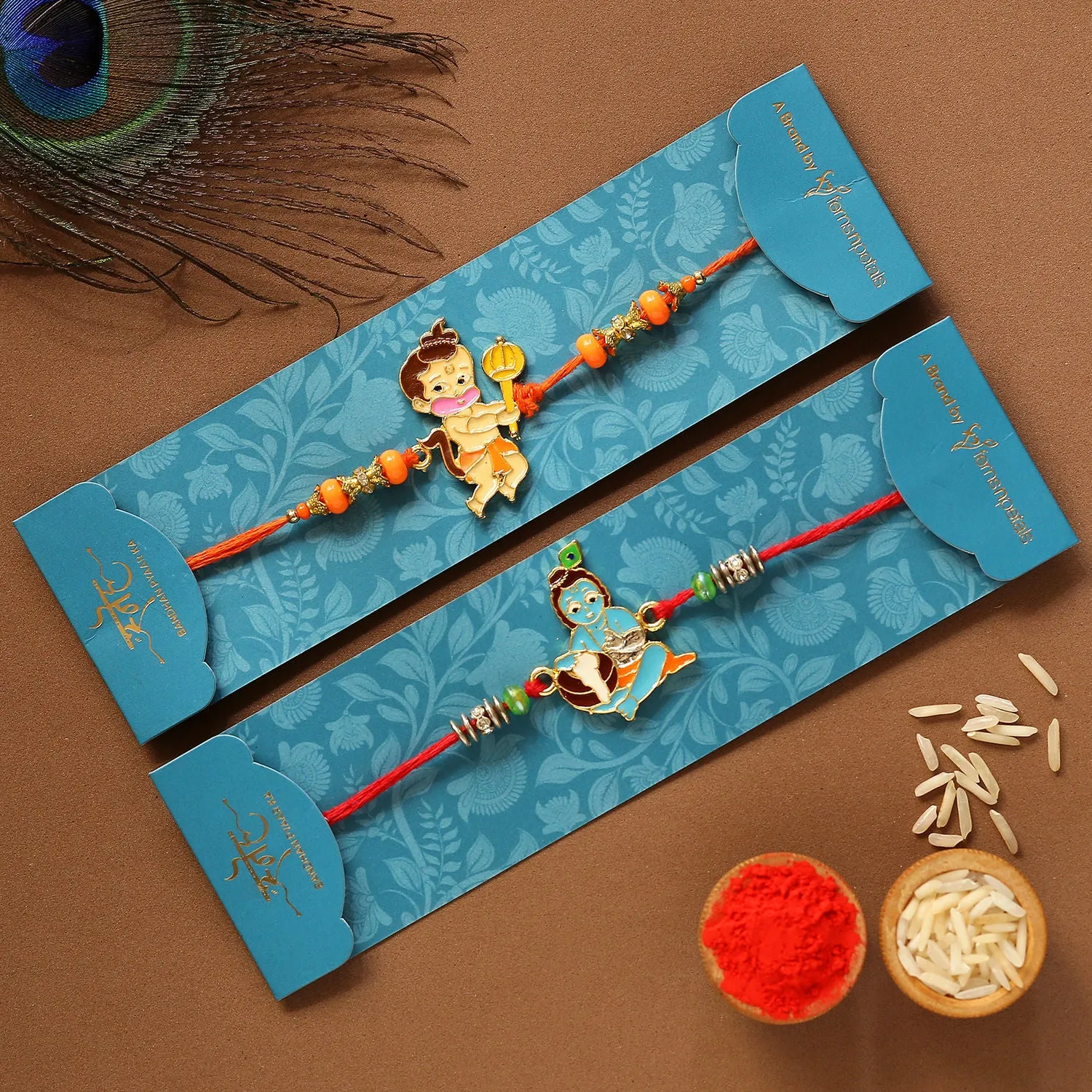 Devotional Kids Rakhi Set And Kaju Katli