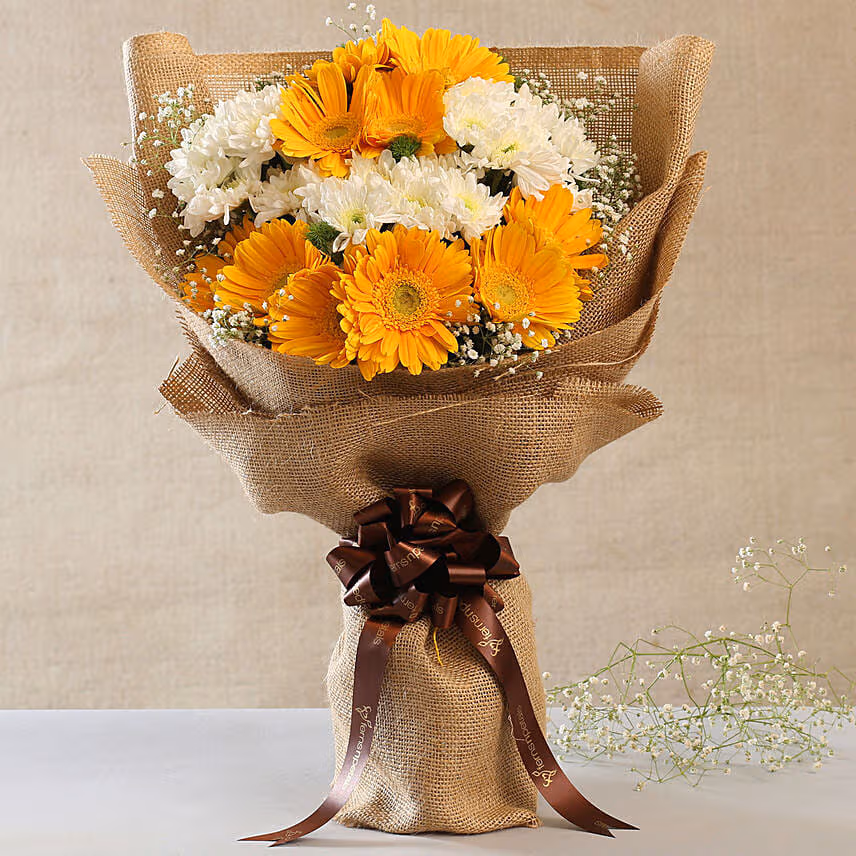 Lovely Yellow White Flowers Jute Bunch