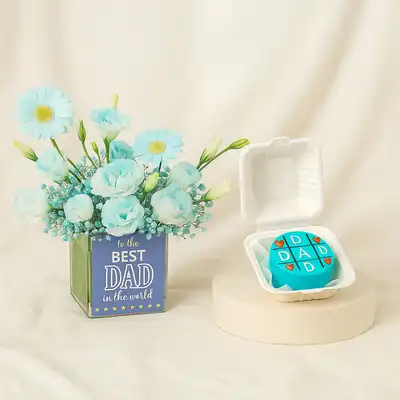 Blue Flower Vase with Dad Mini Cake