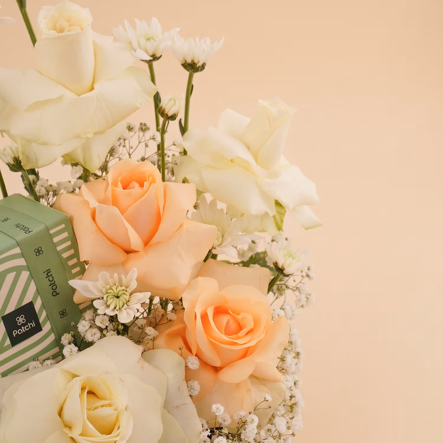 Elegant White Rose Ring n Patchi Chocolate