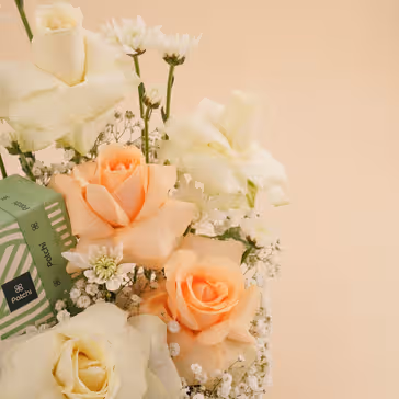 Elegant White Rose Ring n Patchi Chocolate