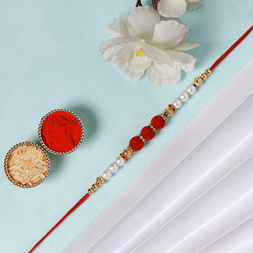 Sneh White Pearls Rakhi With Soan Papdi & Almonds