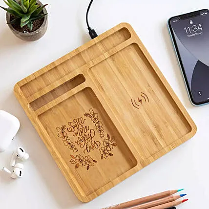 Personalized Engraved Wooden Wireless Charging Dock