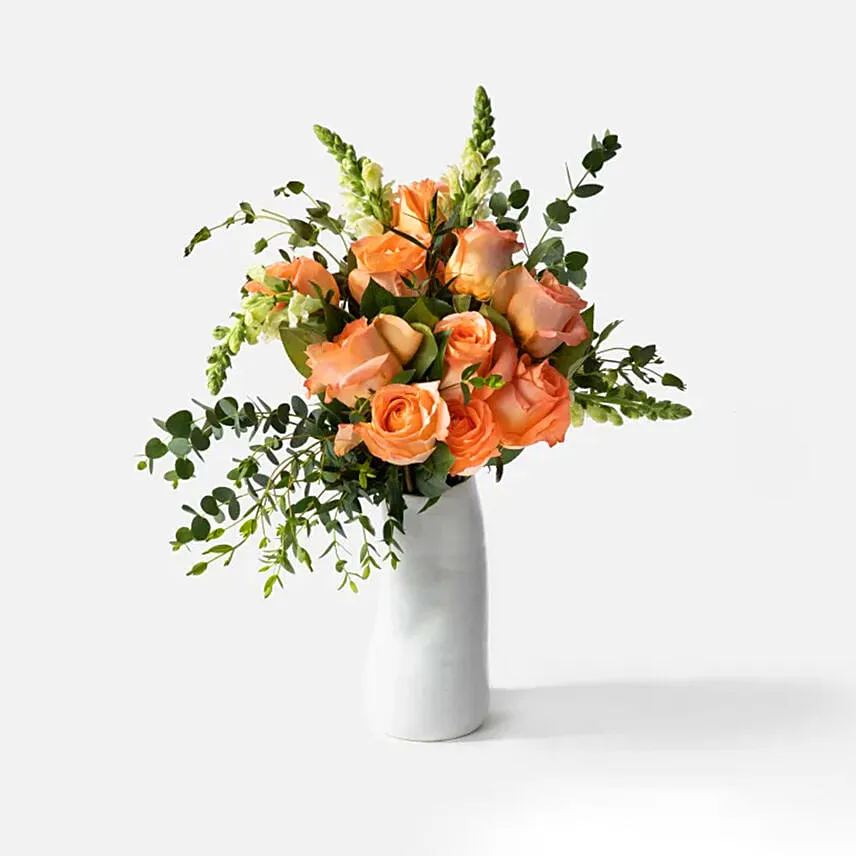 Blooming Peach Rose & Snapdragon Vase Arrangement