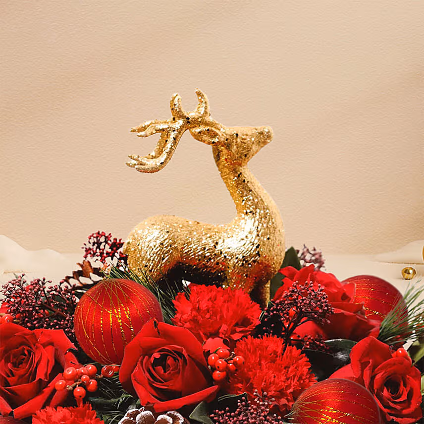 Happy Holidays Table Flowers with Reindeer