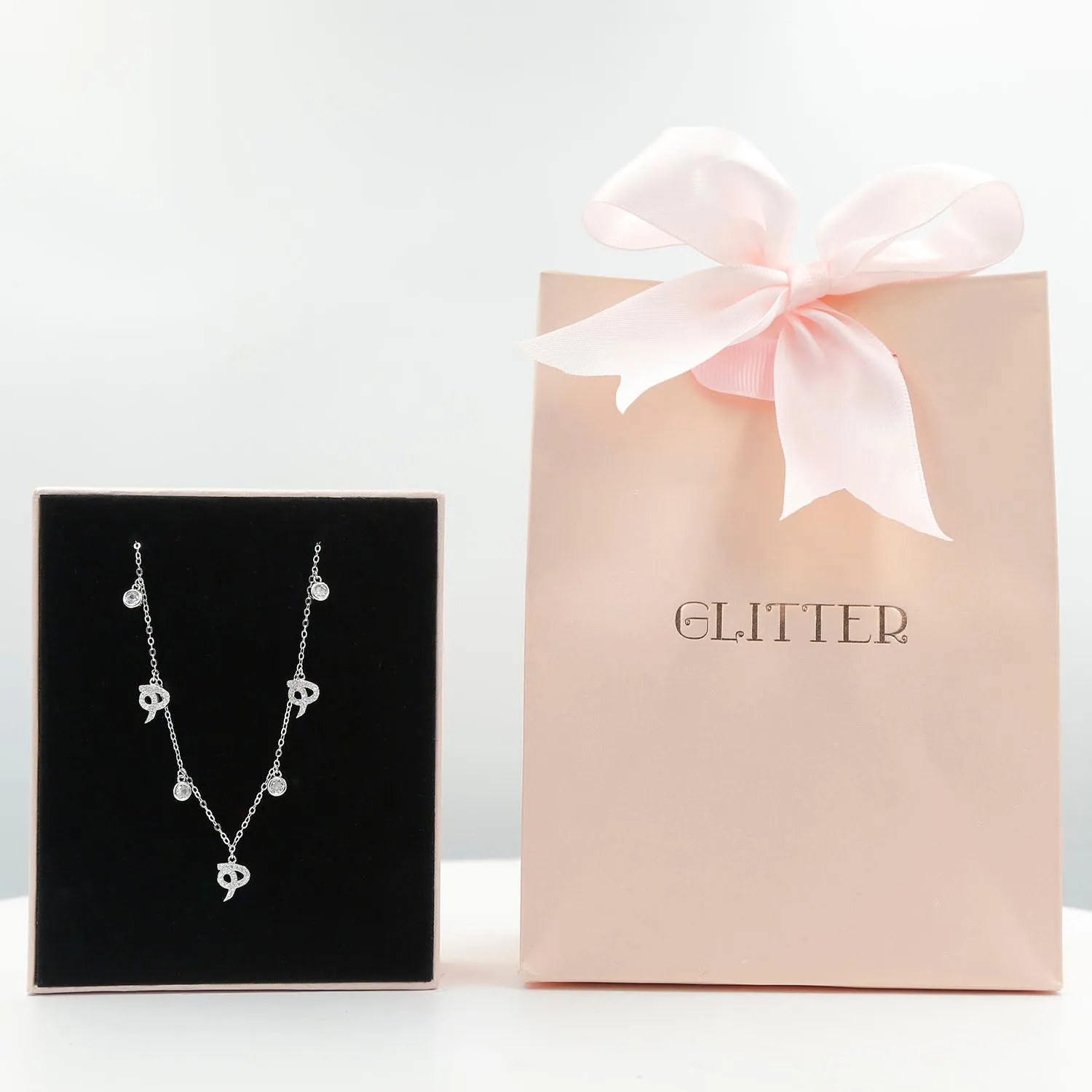 Elegant Sterling Silver Necklace with Arabic Letter ه and Crystal Accents