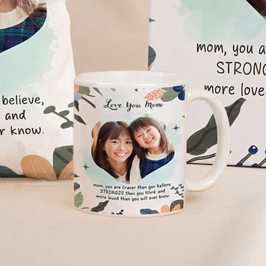 Love You Mom Personalised Canvas Frame Cushion & Mug