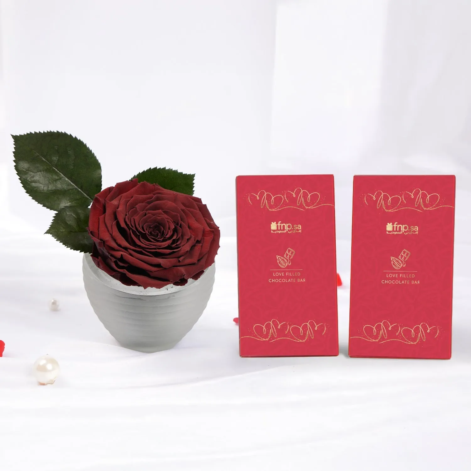 Red Preserved Rose n Chocolate Bars Combo