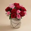 Romantic Harmony: Red & Pink Roses in Elegant Vase
