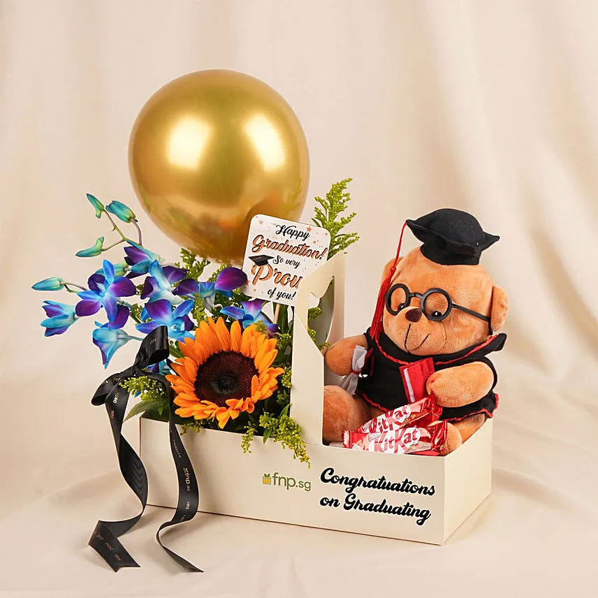 Personalised Graduation Sunshine Blooms & Teddy Box