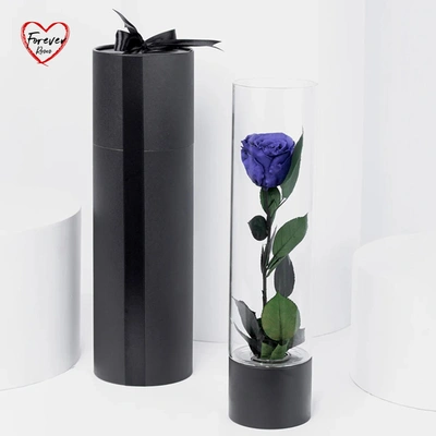 Exquisite Royal Blue Forever Rose in Elegant Glass Vase - Perfect Gift for Any Occasion