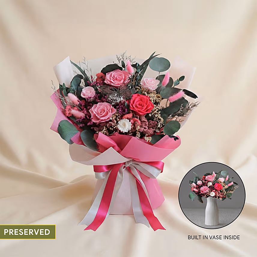 Timeless Love Valentine's 2 in 1 bouquet with built-in vase