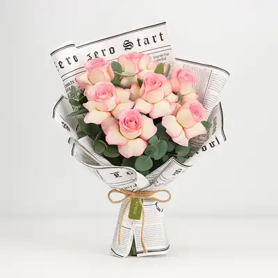 Rustic Rose Beauty Bouquet - Elegant Pink Roses & Eucalyptus Arrangement