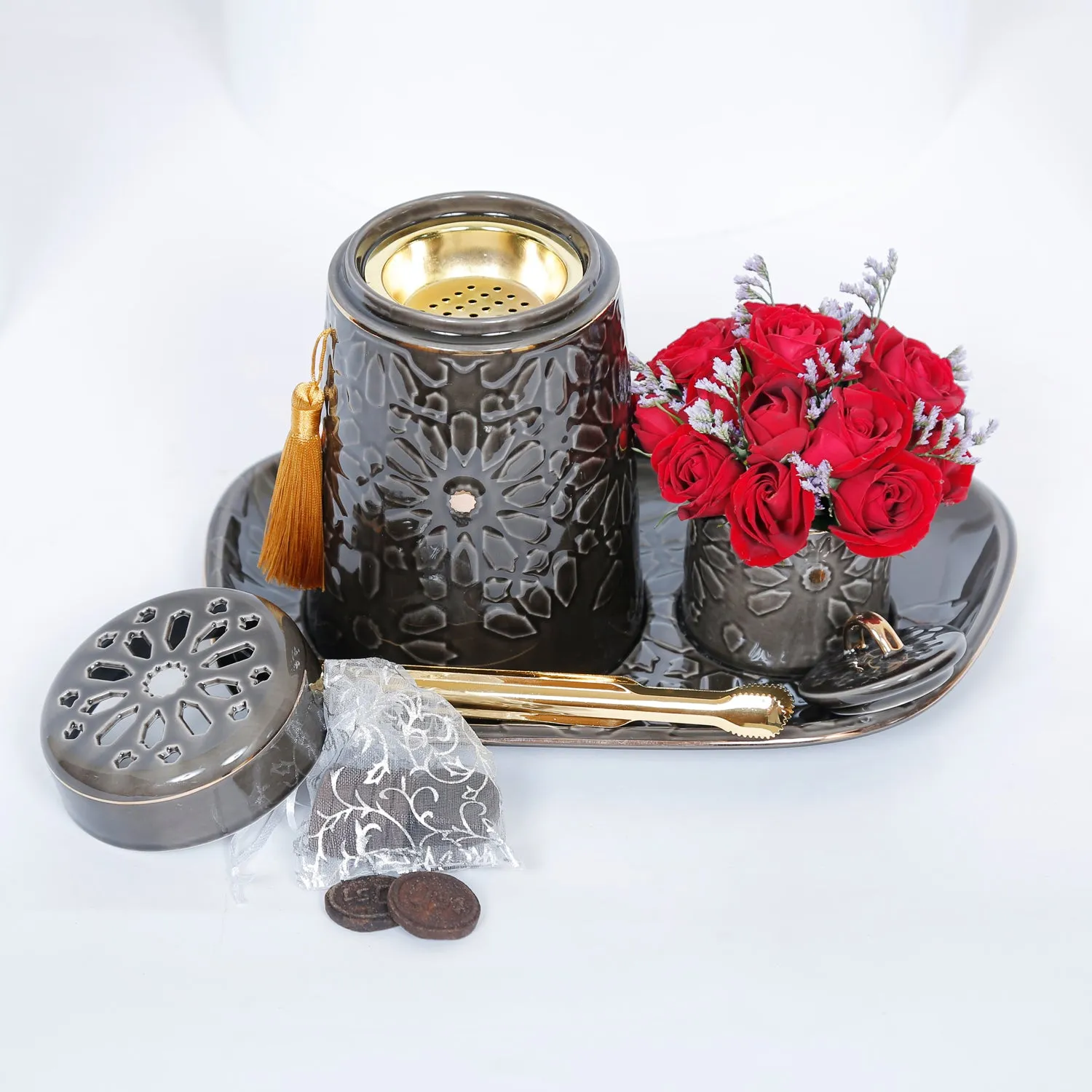 Tranquil Noir Porcelain Incense Burner Gift Set