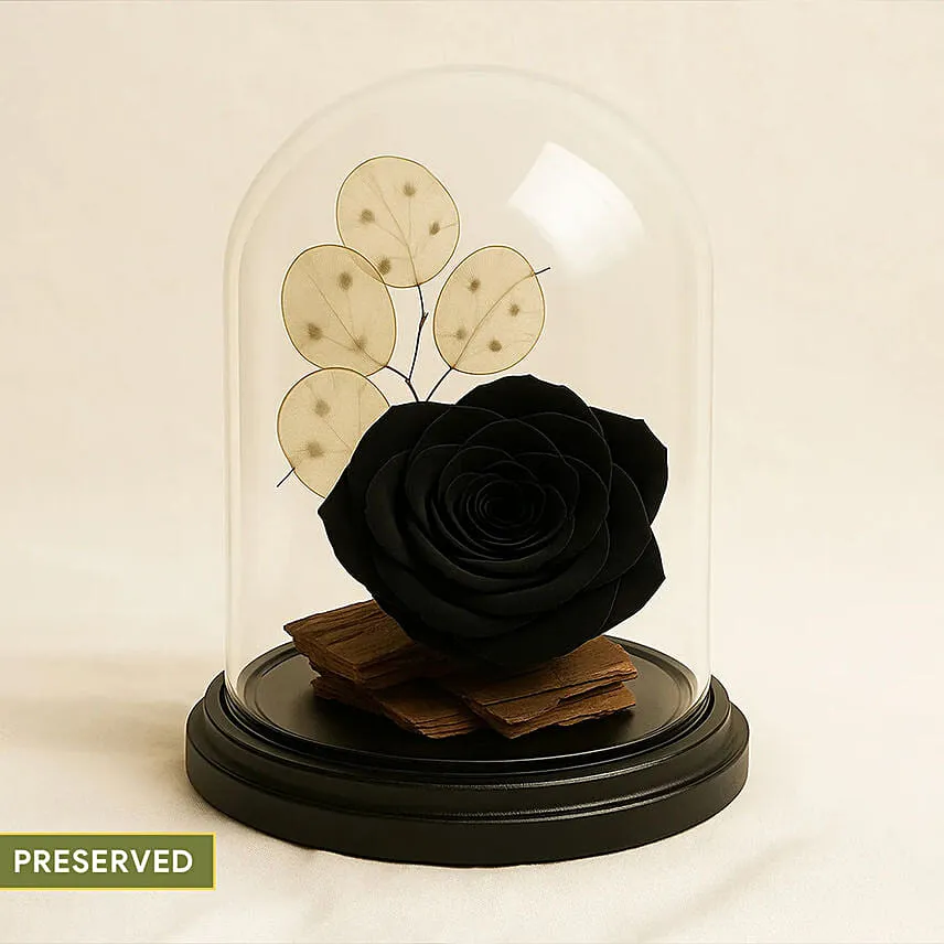 Black Forever Rose In Glass Dome