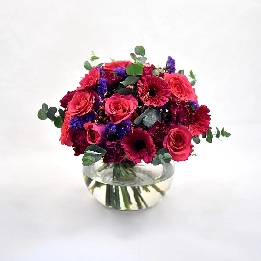 Ravishing Mixed Flowers Fish Bowl Vase