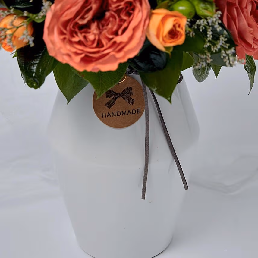 Exotic Flowers Ceramic Vase Arrangement With Cake