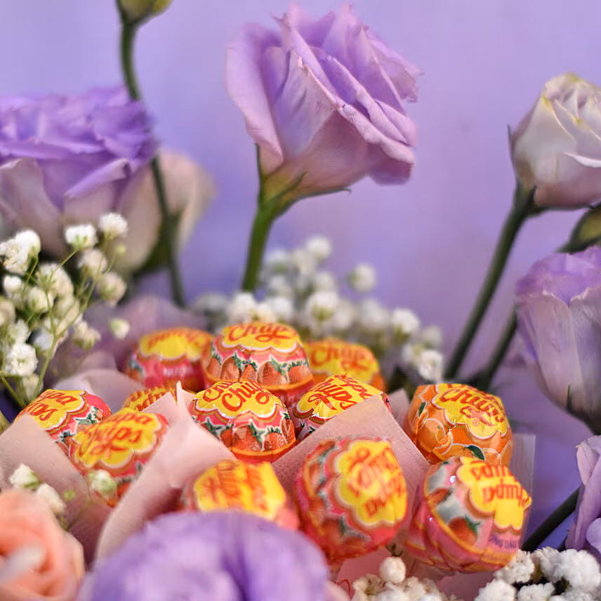 Lovely Mixed Flowers & Chupa Chups Bouquet