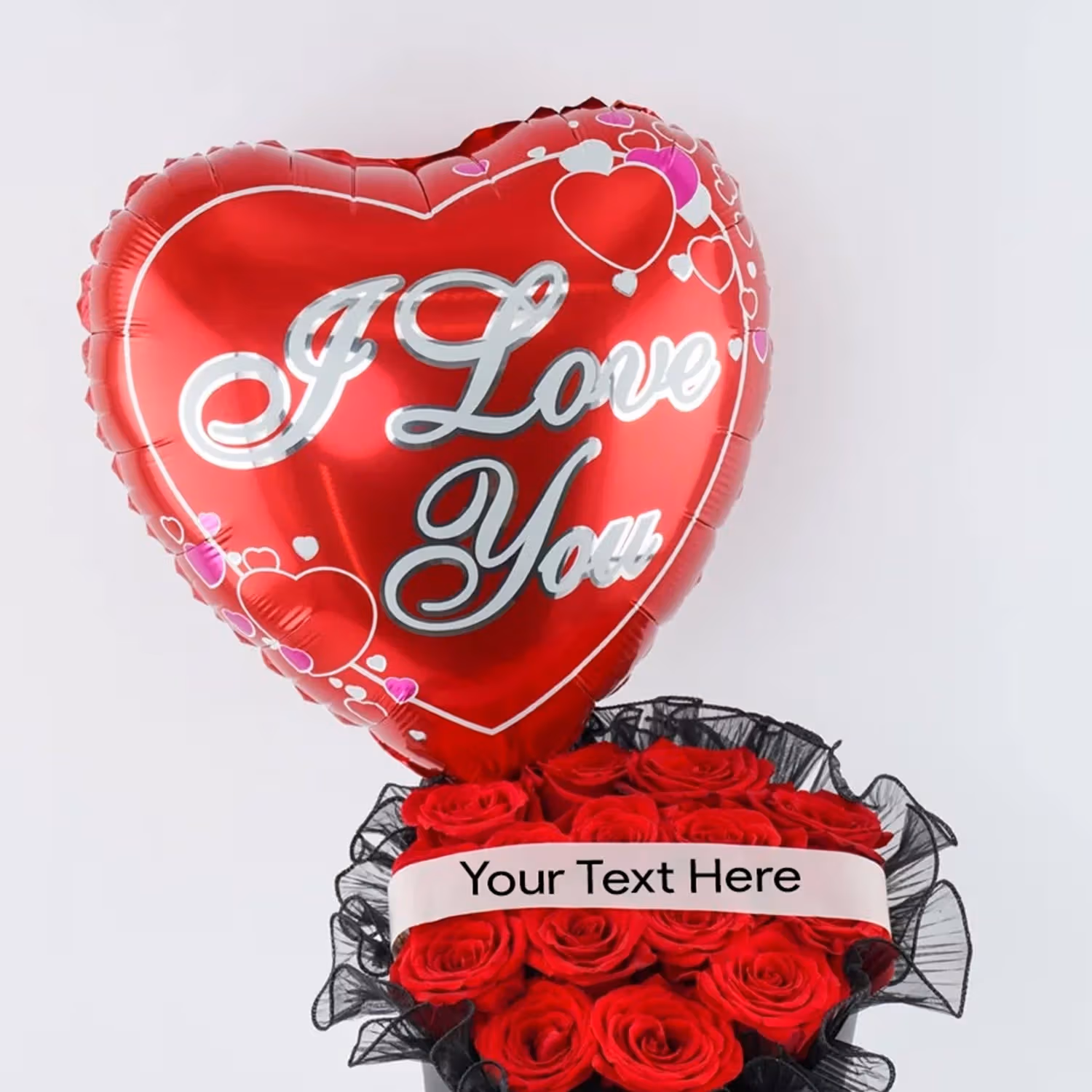 Red Roses & Heart Balloon