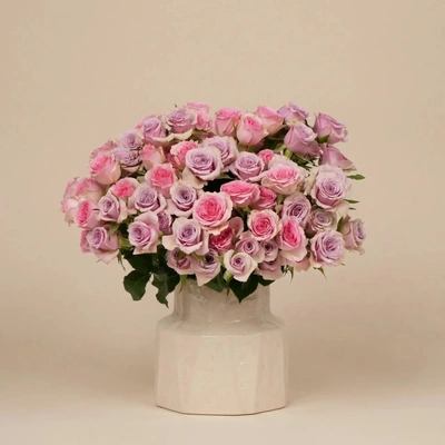 Lavender Dreams: Elegant Rose Bouquet in Ceramic Vase - Arrangements
