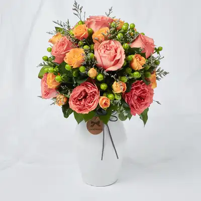 Exotic Flowers Ceramic Vase Arrangement