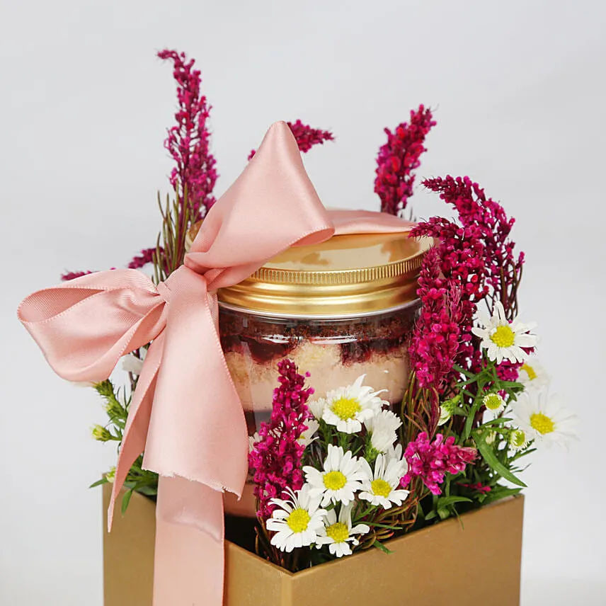 Jar Cake N Flowers Combo