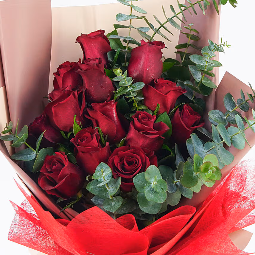 13 Red Roses Bouquet With I Love You Balloon For Valentines