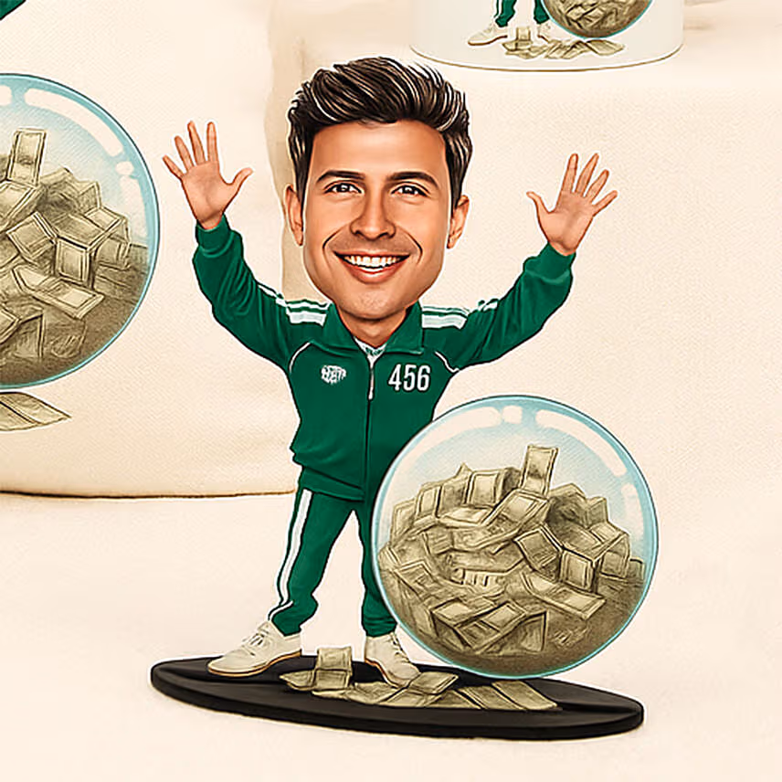 Green Tracksuit No456 Personalised Caricature Style Gift Set
