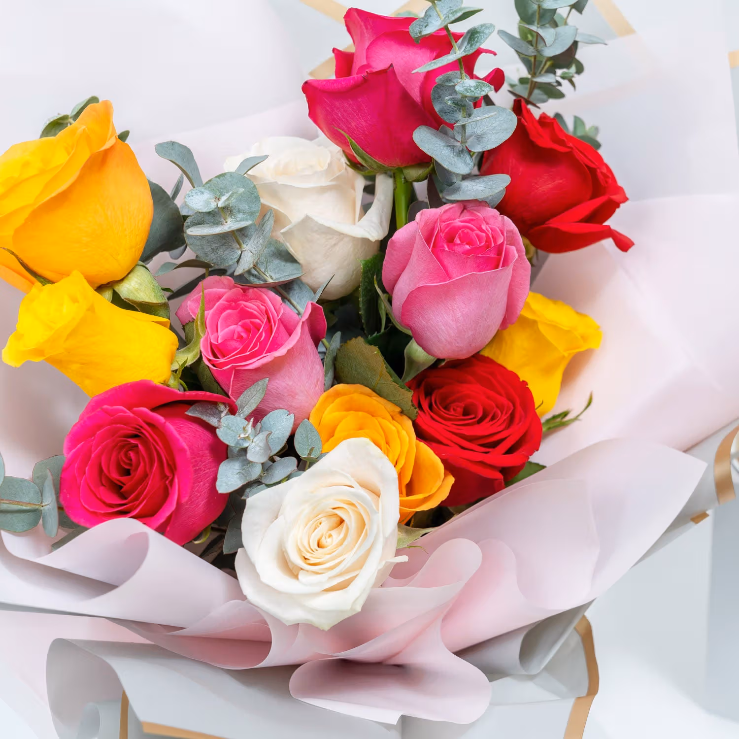 Mixed Color Flower Bouquet with Fruit Cake