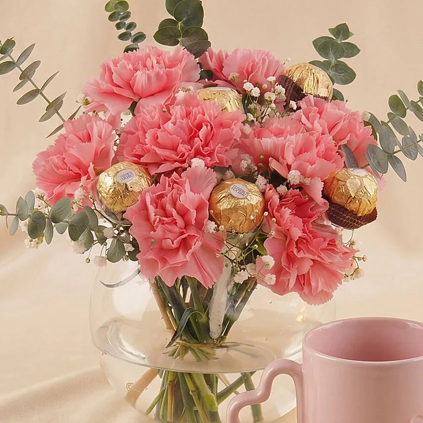 Romantic Rose Lamp, Carnation & Love Mug Gift Set