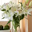 باقة زهور الزنبق الأبيض الأنيقة في إناء زجاجي
