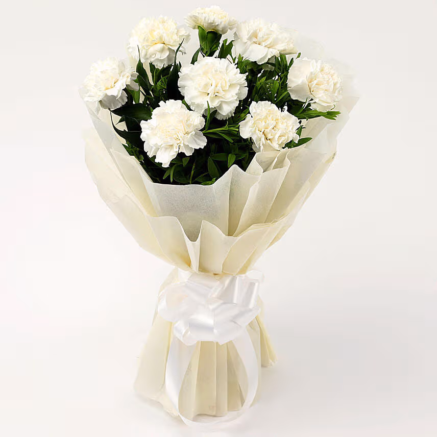 8 White Carnations Bouquet