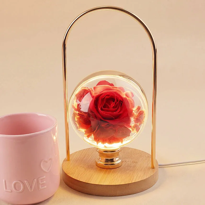 Enchanting Red Rose LED Lamp & Mug Gift Set