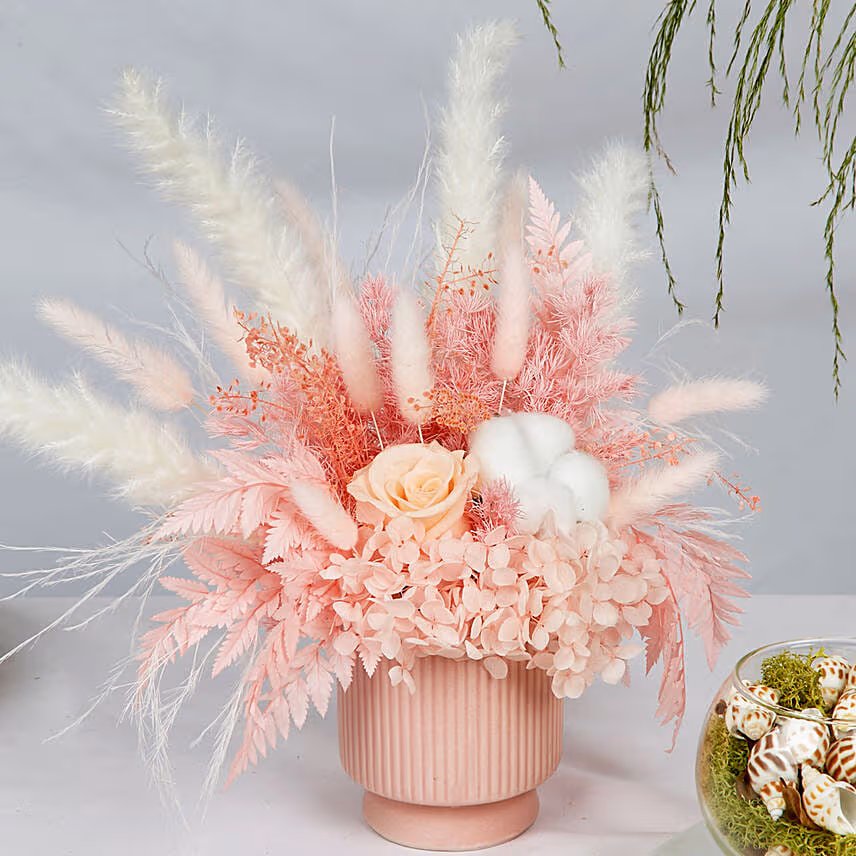 Alluring Mixed Preserved Flowers Designer Vase