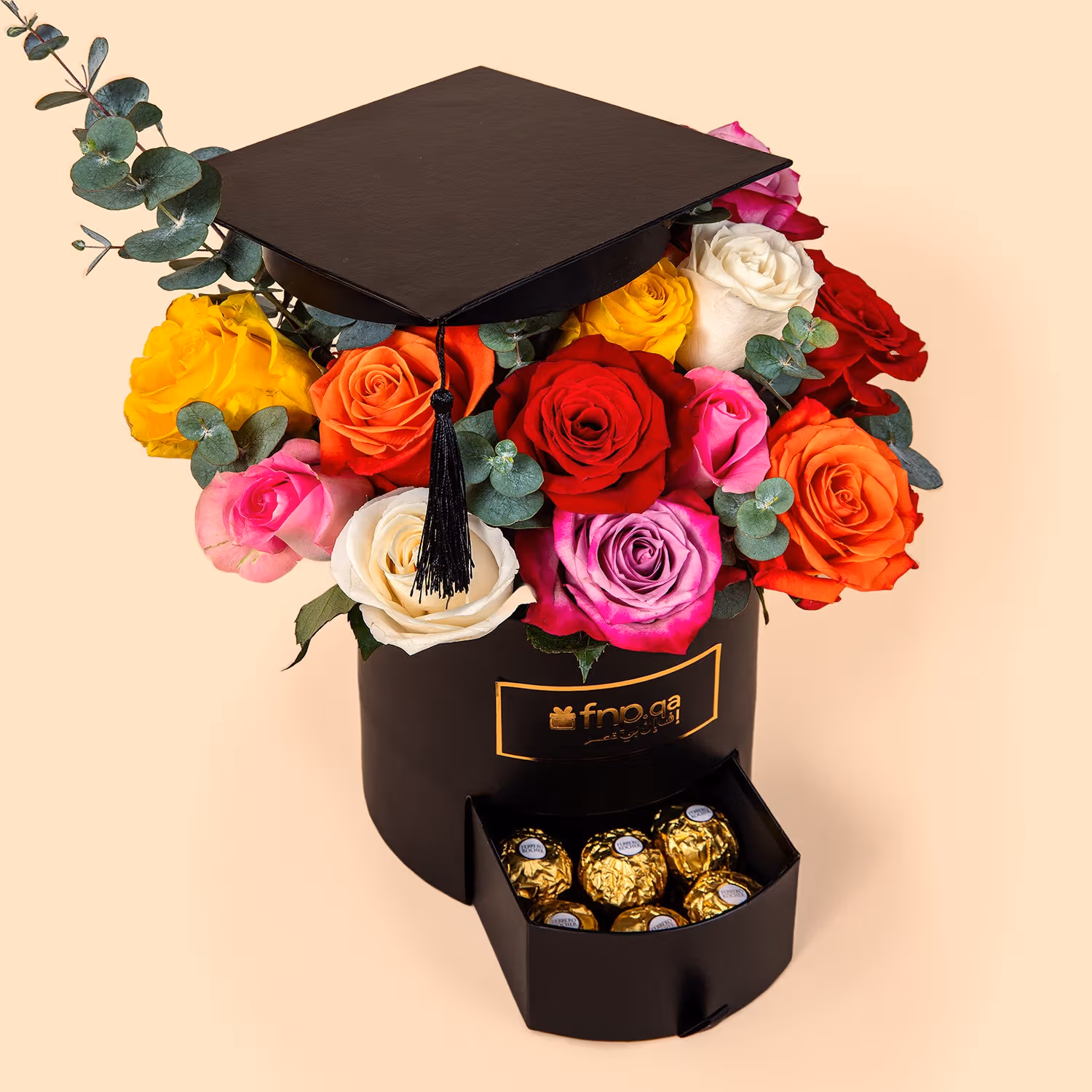 The Elegant Rainbow Rose Box with Ferrero Rocher