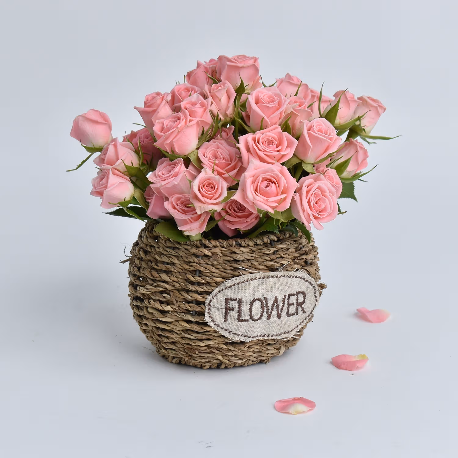 Pink Spray Rose In Small Basket