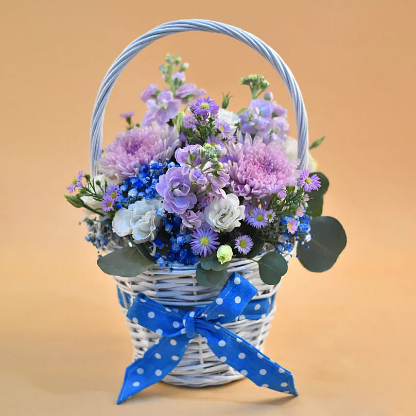 Blissful Mixed Flowers Round Basket