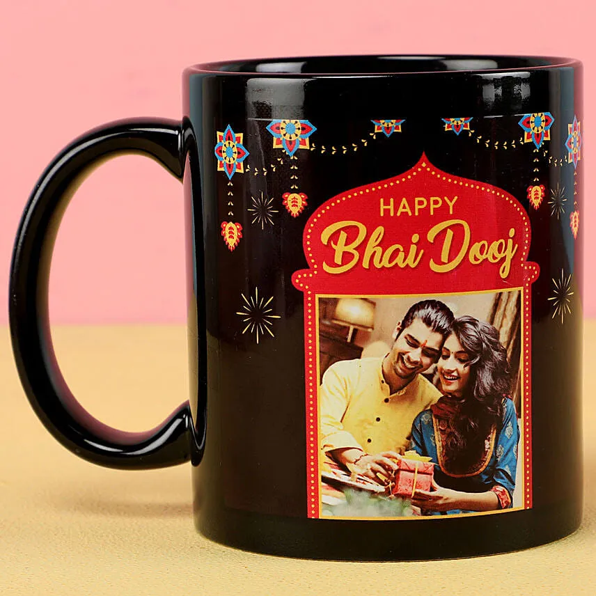 Personalised Bhai Dooj Wishes Black Mug