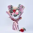 Elegant Flower Trio with Delightful Fresh Fruit Cake