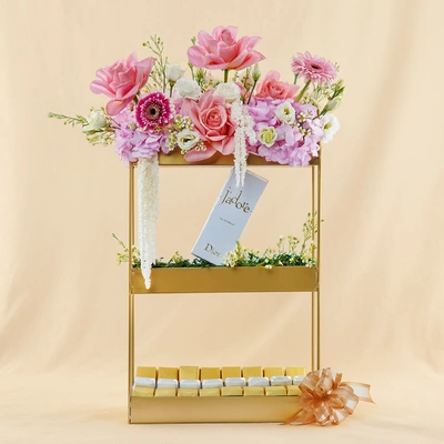Jadore Dior Perfume For Her With Floral Stand n Chocolates