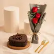 Elegant Red Roses Bouquet and Decadent Chocolate Cake Combo
