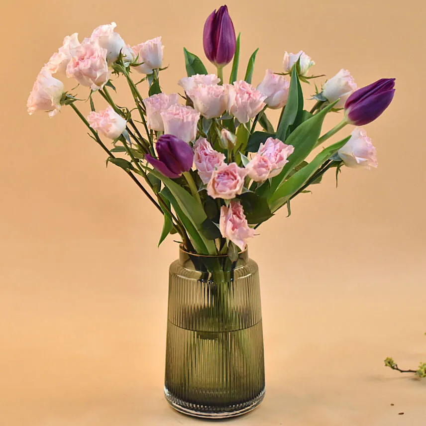 Spray Roses & Tulips Designer Vase