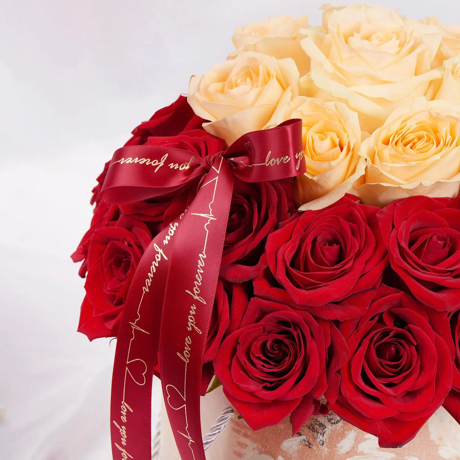 Exquisite Red & Peach Roses Love Box - Perfect Floral Gift