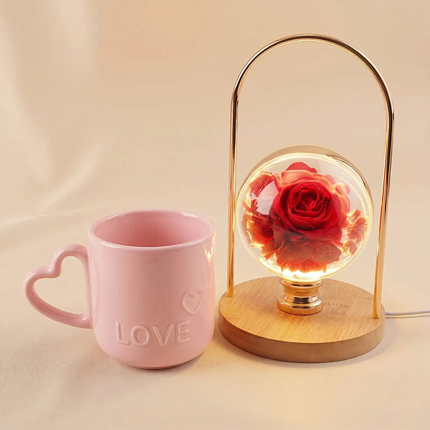 Enchanting Red Rose LED Lamp & Mug Gift Set