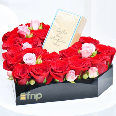 Exquisite Love: 20 Red Roses Box - Estée Lauder 50 ML EDP
