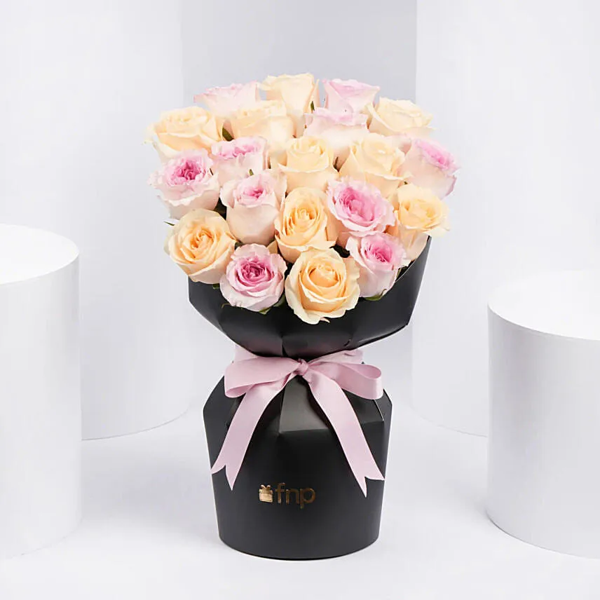 Peach And Pink Roses Sleeve Bouquet
